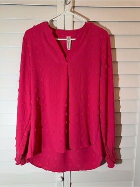 Women's Bright Fuchsia Textured V-Neck Blouse
